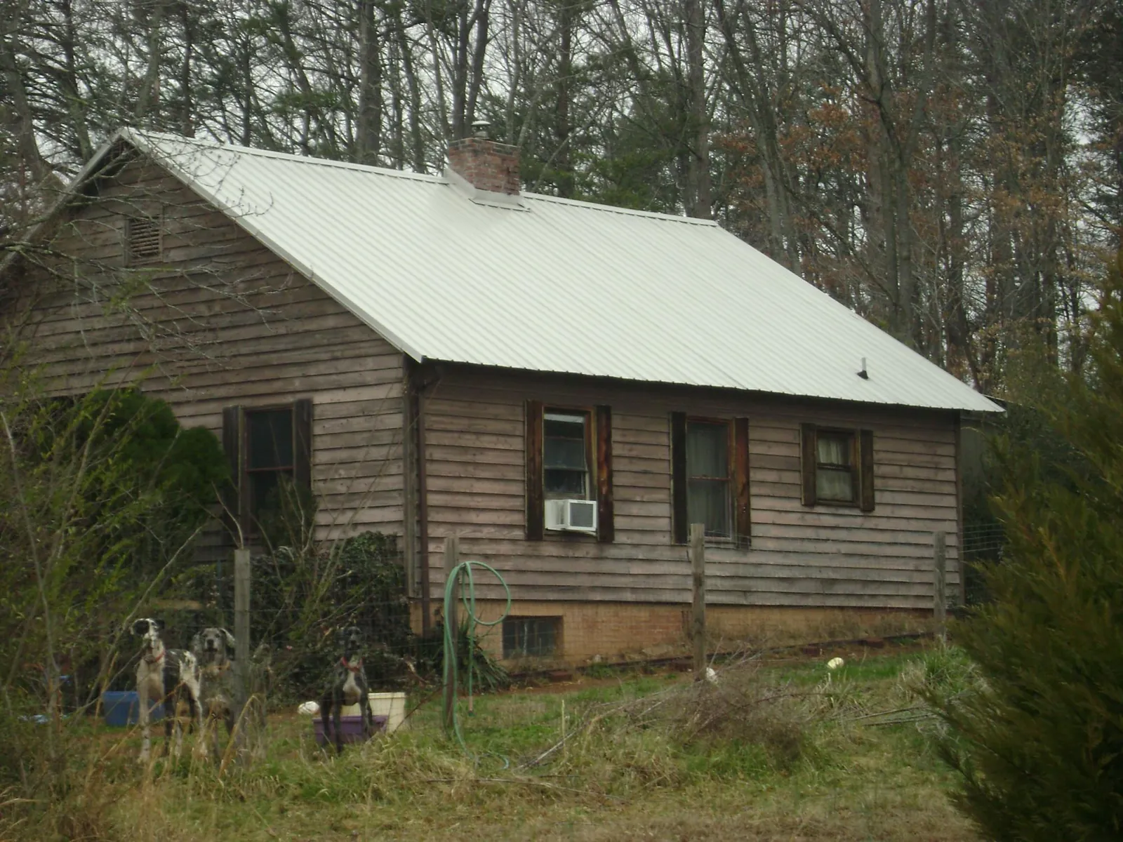 White metal roof on an old wood sided farmhouse, from a Asphalt Shingle Roof Repair job in Jeffersonville